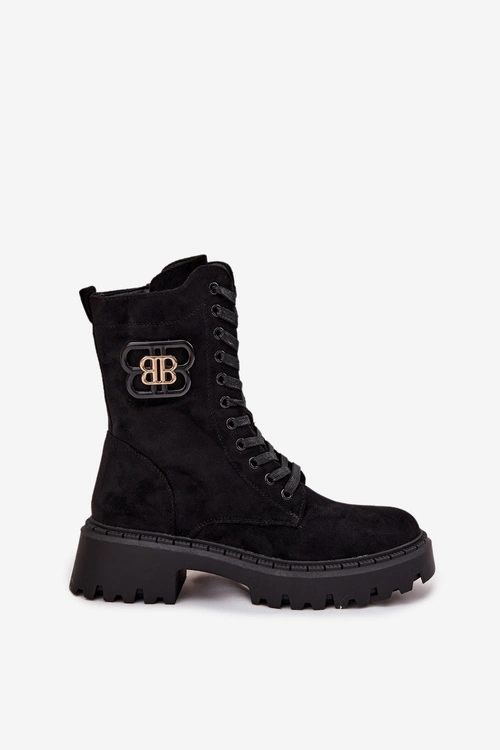 Botki Wokrery Damskie Z Ozdobnym Elementem Ocieplane Czarne Kalindra