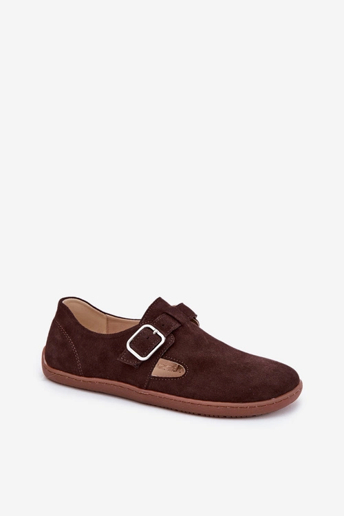 Zamszowe Półbuty Barefoot Damskie Z Klamrą Zazoo N1261 Czekoladowe