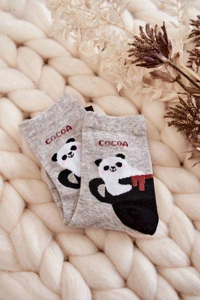 Damskie Śmieszne Skarpetki Panda W Filiżance Szare
