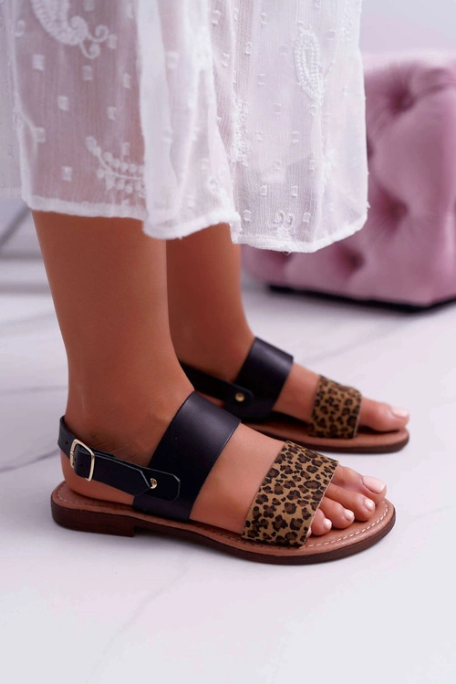 Damskie Sandały Maciejka Skórzane Panterka Czarne IT001-03