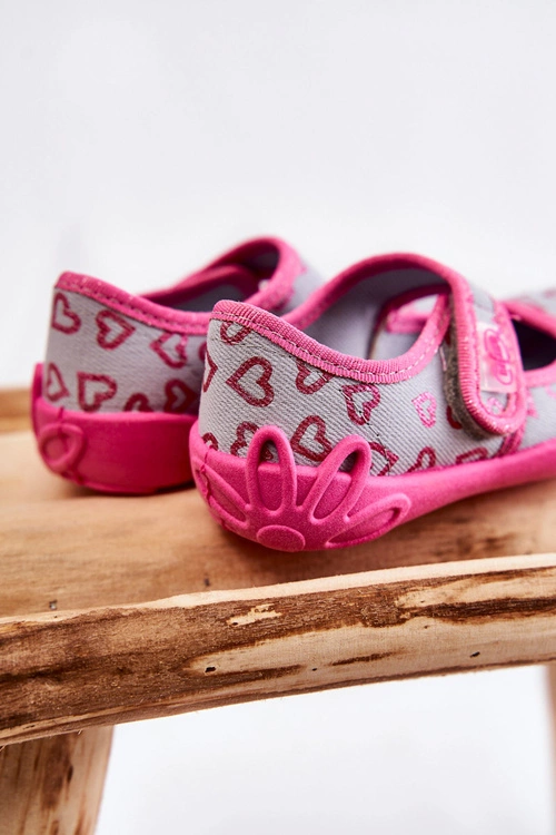 Dziecięce Papcie Baleriny Serca Befado 123X070 Szaro-Różowe