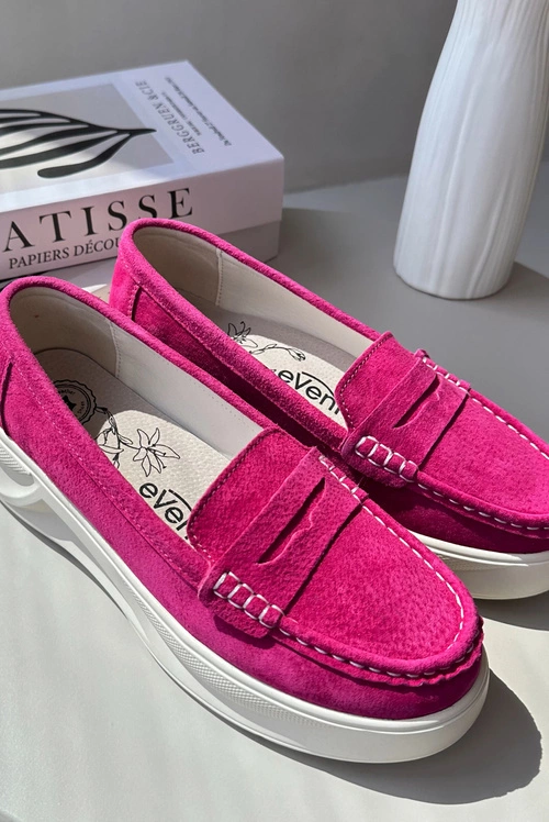 Zamszowe Damskie Mokasyny Fuksja Filidia