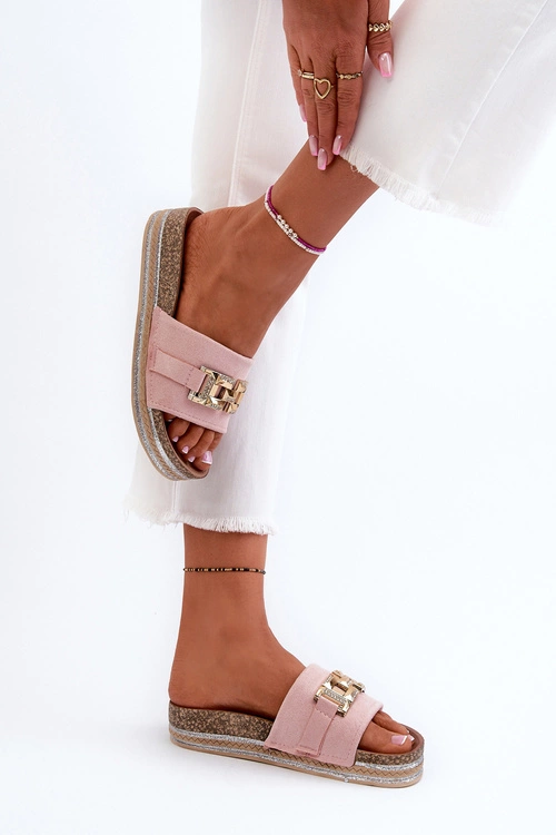 Damskie Klapki Na Platformie Z Ozdobą Różowe Vapireta