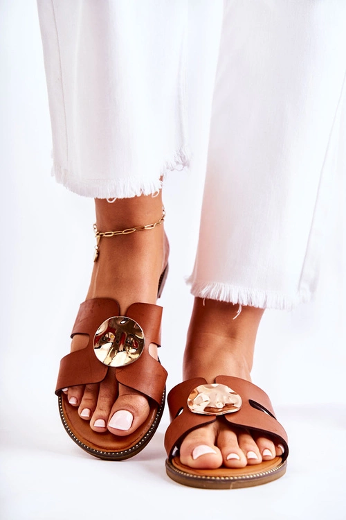 Damskie Wygodne Klapki Z Ozdobą Brązowe Leila