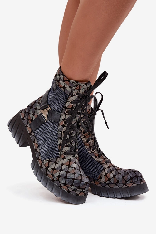 Skórzane Botki Workery Damskie Maciejka 07072-03 Multikolor