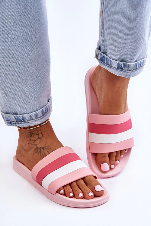 Damskie Klapki W Paski Różowe Vision