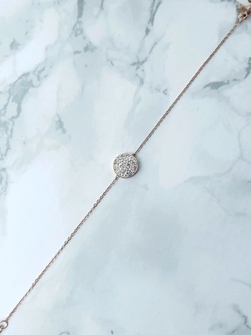 Damska Bransoleta Na Łańcuszku Kółeczko Różowe Złoto Selene