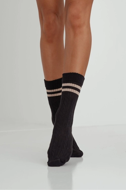 Skarpetki Damskie Warkocz Z Paskami Czarne