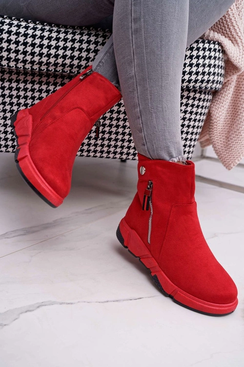 Damskie Botki Sportowe Ocieplane Czerwone SJ1938 Nefera