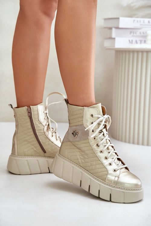 Skórzane Botki Na Platformie Maciejka 06751-25 Złote