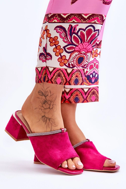 Zamszowe Klapki Na Obcasie S.Barski KV-612-2 Fuksja