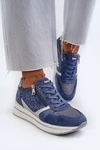 Sneakersy Damskie Na Platformie Z Ażurowym Wzorem I Brokatem INBLU IN000372 Niebieskie 