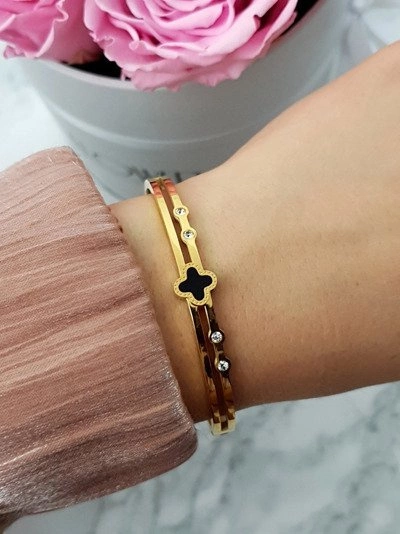 Damska Bransoleta Stalowa Z Czterema Cyrkoniami Złota Avior