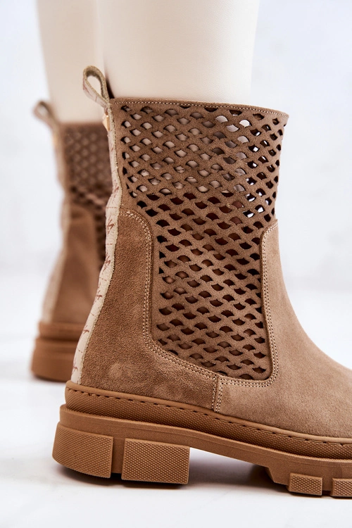 Skórzane Botki Workery Nicole Jasnobrązowe 2711