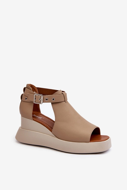 Sandały Damskie Na Platformie I Koturnie Z Eko Skóry Beżowe Hloeli