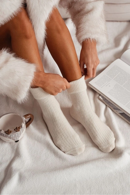 Skarpetki Damskie Wełniane Alpaka Ecru
