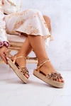 Damskie Sandały Espadryle Z Kwiatami Różowe Złoto Marlon