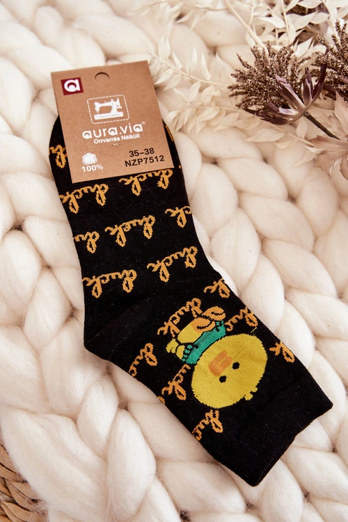 Damskie Bawełniane Skarpetki Kaczuszka Czarne