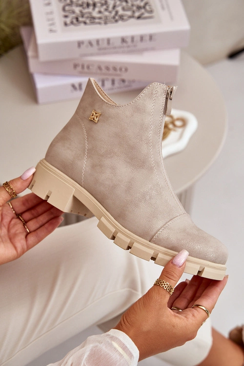 Ocieplane Botki Damskie Z Przetarciami Eko Skórzane Złote Verietta