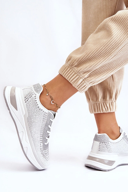 Damskie Sneakersy Z Cyrkoniami Białe Raiden