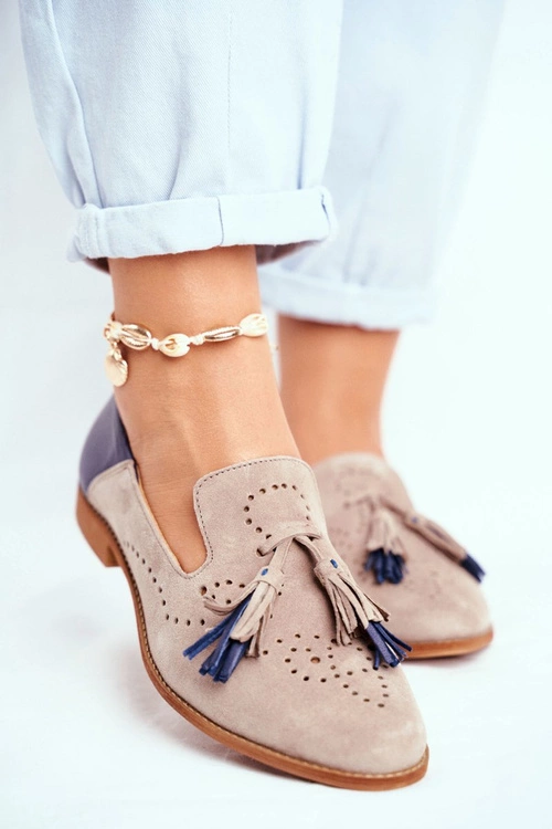 Damskie Półbuty Maciejka Skórzane Mokasyny Beżowe 04484-04/00-5