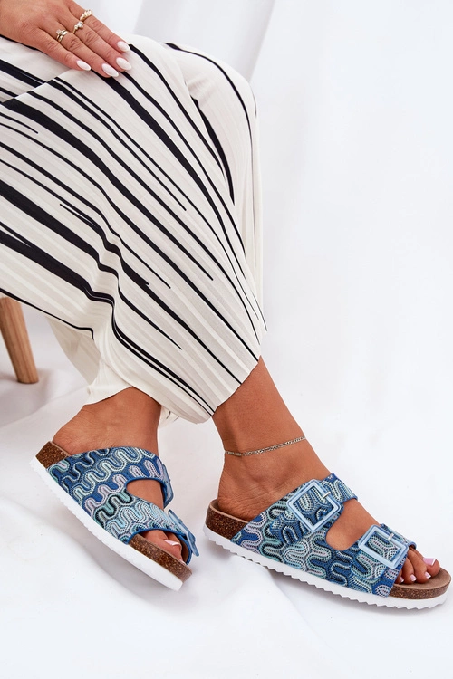 Klapki Damskie Z Klamrami I Brokatem S.Barski RB51-006 Niebieskie