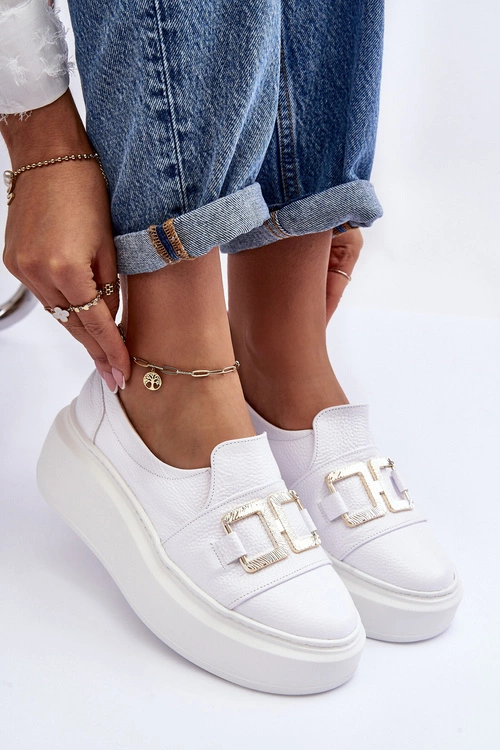 Skórzane Półbuty Damskie Na Platformie Białe Lewski 3398/2