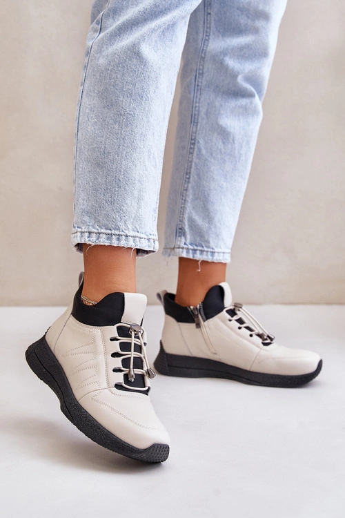 Ocieplane Buty Sportowe Skórzane Na Zamek Artiker 55C0038 Beżowe