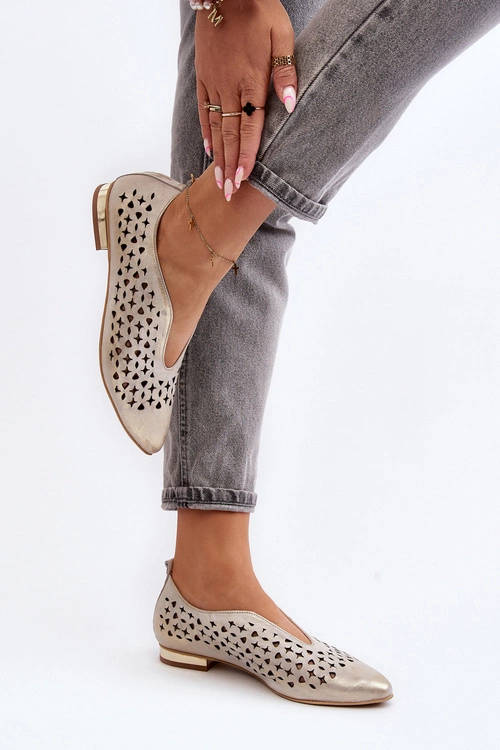 Zazoo 2883 Ażurowe Baleriny Ze Skóry Naturalnej Złote