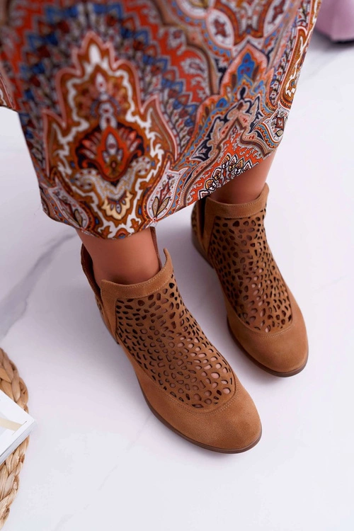 Botki Damskie Wiosenne Kowbojki Camel 2366 Draw