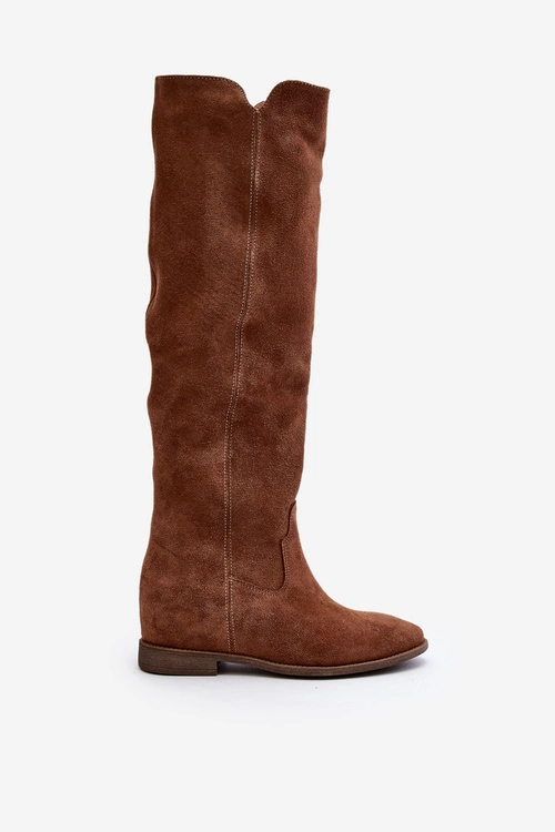 Zazoo 3407 Zamszowe Kozaki Do Kolana Na Płaskim Obcasie Camel