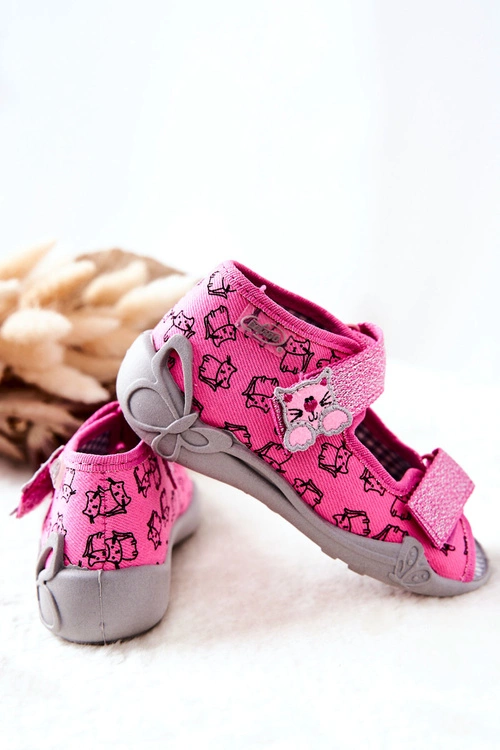 Sandałki Papcie Befado Na Rzep Kotki 242P103 Różowe