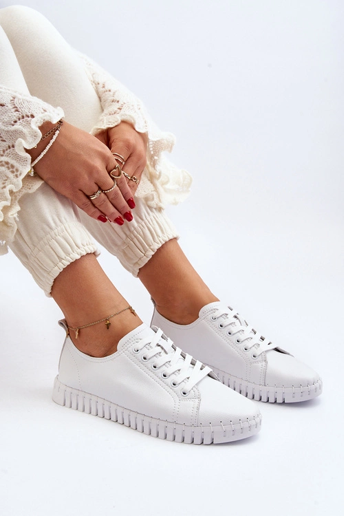 Skórzane Trampki Damskie Białe Xenobia