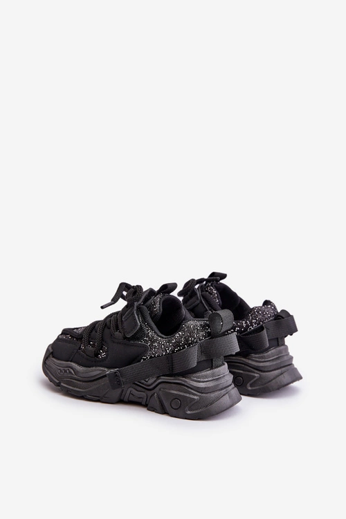 Sneakersy Dziecięce Ozdobione Cekinami Czarne Liatoma