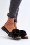 Klapki Damskie Ozdobione Kwiatami Czarne Cellanen