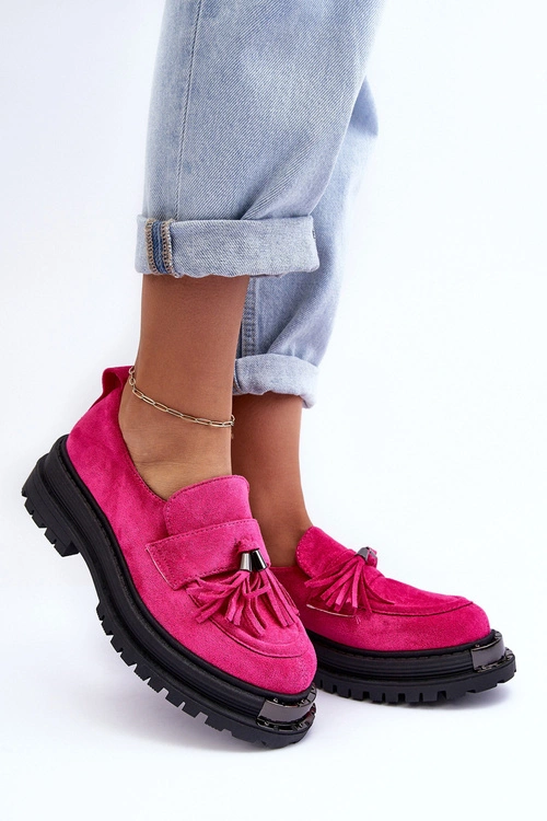 Zamszowe Półbuty Mokasyny Damskie Fuksja Ramvli