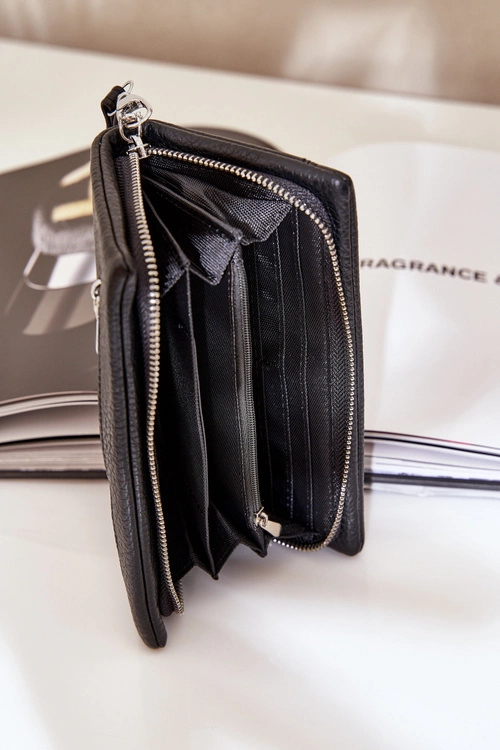 Duży Portfel Damski Z Tłoczeniem Eko Skóra Czarne Martiel