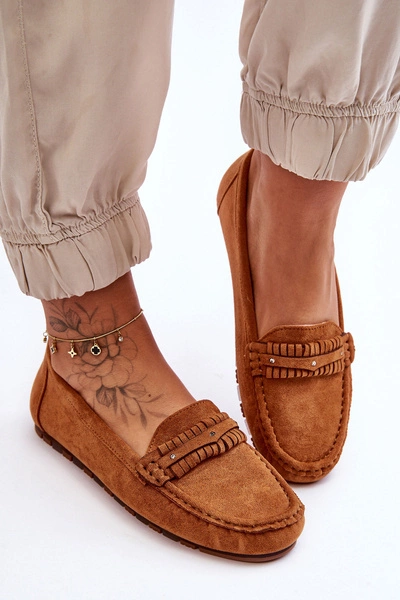 Damskie Zamszowe Mokasyny Camel Clorie