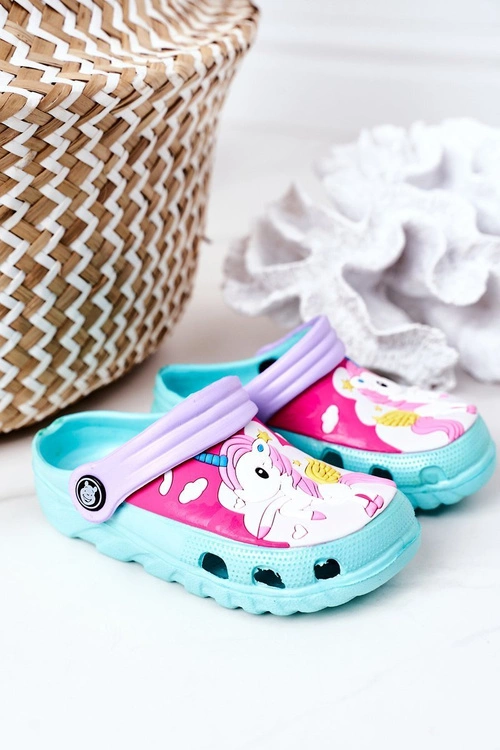 Dziecięce Piankowe Klapki Kroksy Z Jednorożcem Turkusowe