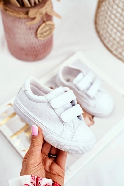 Tenisówki Dziecięce na Rzepy Białe Pergomo