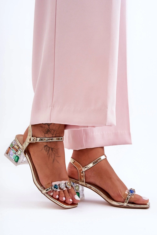 Damskie Sandały Na Obcasie Z Kryształkami Złote S.Barski MR1037-01