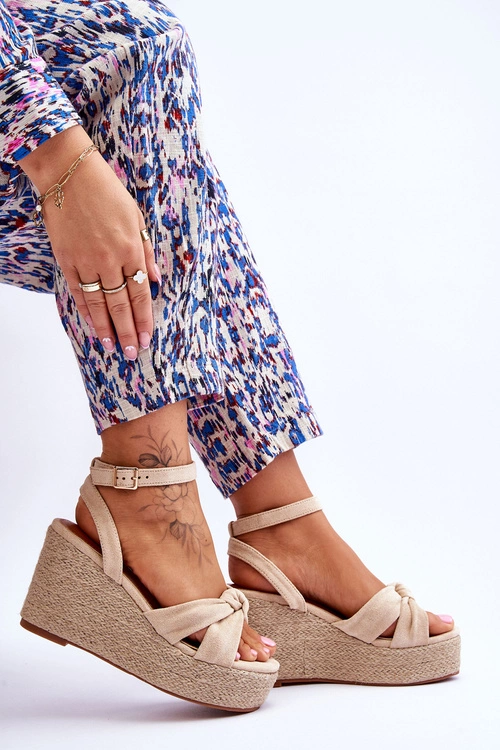 Sandały Damskie Na Koturnie Beżowe Kendall