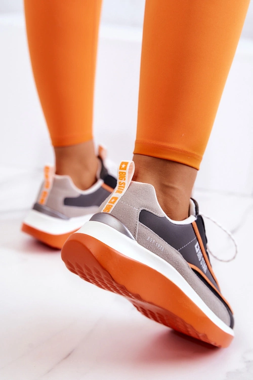 Sportowe Buty Sneakersy Big Star JJ274996 Szaro-Pomarańczowe
