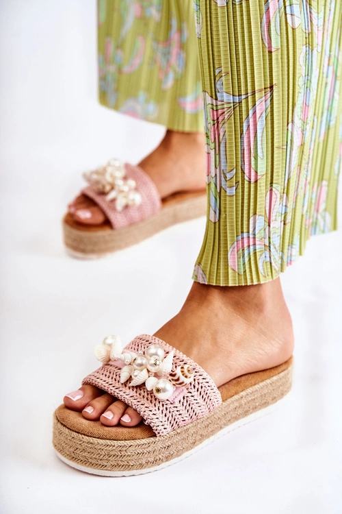 Damskie Klapki Na Platformie Z Muszelkami Różowe Tolia