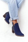 Damskie Skórzane Botki Na Słupku Maciejka Granatowe 04833-17