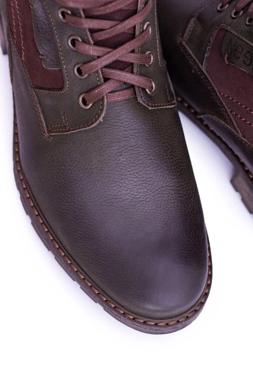 Neex Oliwkowe Skórzane Ocieplane Męskie Botki Grigor