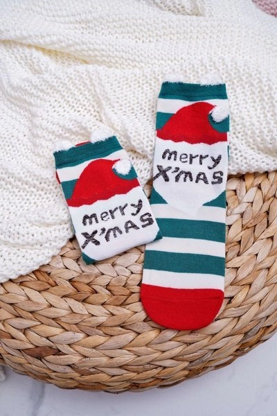 Damskie Skarpetki Świąteczne Z Uszami W Paski Merry X'mas