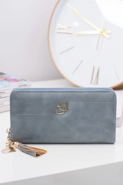 Damski Błękitny Duży Portfel z Frędzlem Brelok