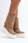 Zazoo 3410 Zamszowe Damskie Botki Na Masywnej Platformie Beżowe