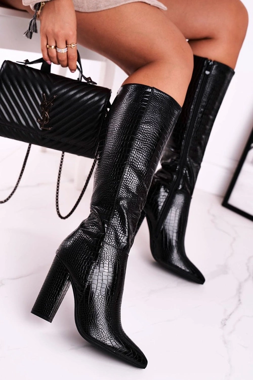 Kozaki Damskie Na Słupku Ocieplane Czarne Belvim